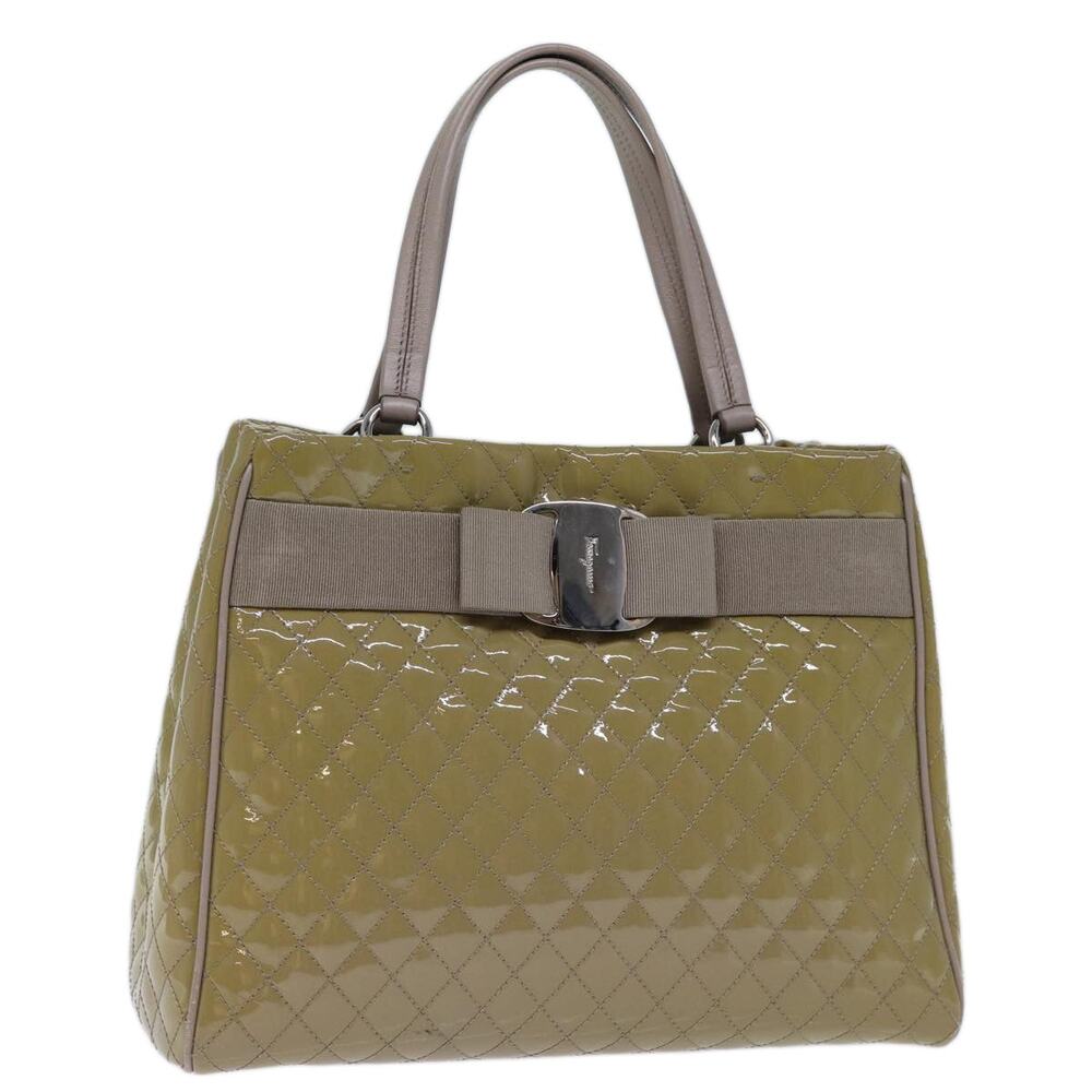 Salvatore Ferragamo Hand Bag Enamel Beige